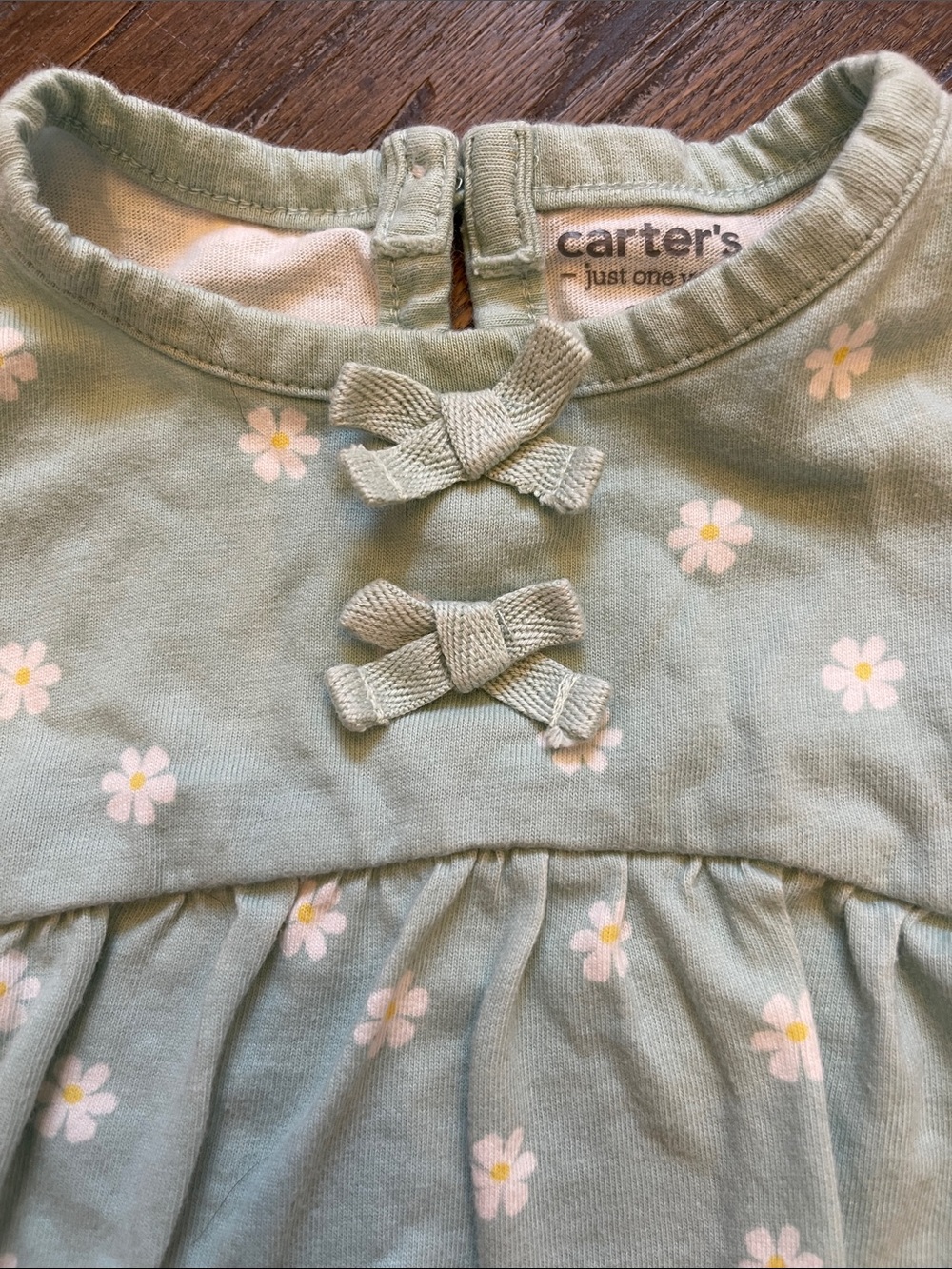 Carter's Sage Green Floral Dress Bodysuit with White Flowers - Picture 3 of 4